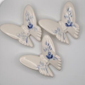 Vintage Lasting Products Inc Ceramic Butterfly Wall Decor Hand Painted Blue Rose